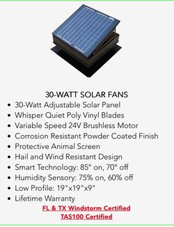 30 Watt Solar Attic Fans