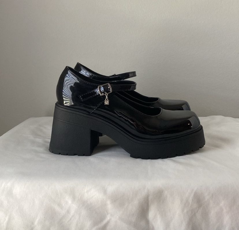 Black Platform Chunky Mary Jane Shoes