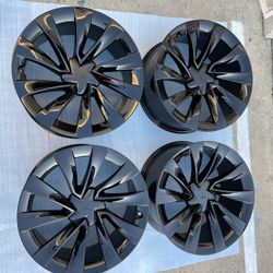 New Tesla Model Y Rims 20” OEM Factory Wheels Rines New Gloss Black Powder Coated ( Exchange Available )( Cambio Disponible ) Helix Model Y