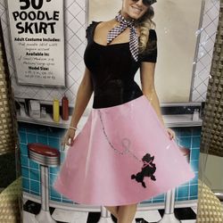 Fun World women adult small / medium 1950s sock hop pink felt poodle skirt with sequin accent and elastic waistband costume - worn once like new