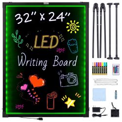 LED Message Writing Board, 32"x24" Illuminated Erasable Lighted Chalkboard,