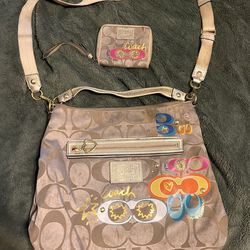 COACH Y2K Poppy Daisy Pop C Applique HOBO Shoulder Bag Purse Rare With Wallet