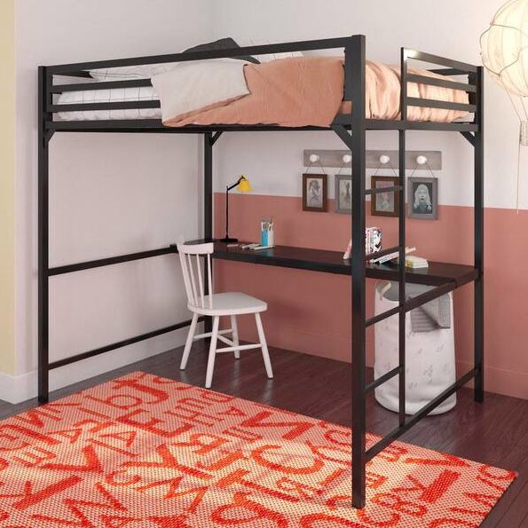 Brand New Full Size Modern Metal Loft Bunk Bed with Built in Desk 