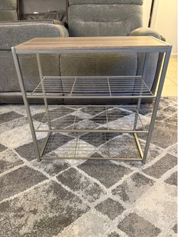 3-Tier Industrial Shoe Rack Storage Shelf with Wood Top – 25” x 12” x 25”