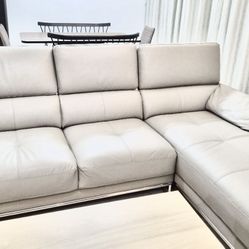 Modani Ivory White Leather 90” by 66” 2pc Sectional Sofa with RAF Chaise