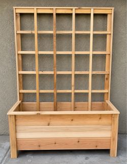 Cedar Wood Raised Planter Box with Trellis