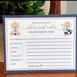 24 ROYAL BEAR PRINCE boy blue baby shower ADVICE WISHES CARDS