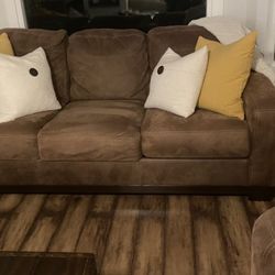 (2) Brown Suede Sofa & Love couch