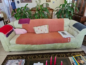 Large Light Green Fabric Sofa and loveseat