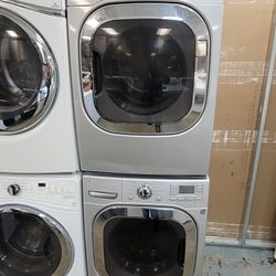 LG Front Loading Washer And Stackable Gas Dryer Set In Silver 