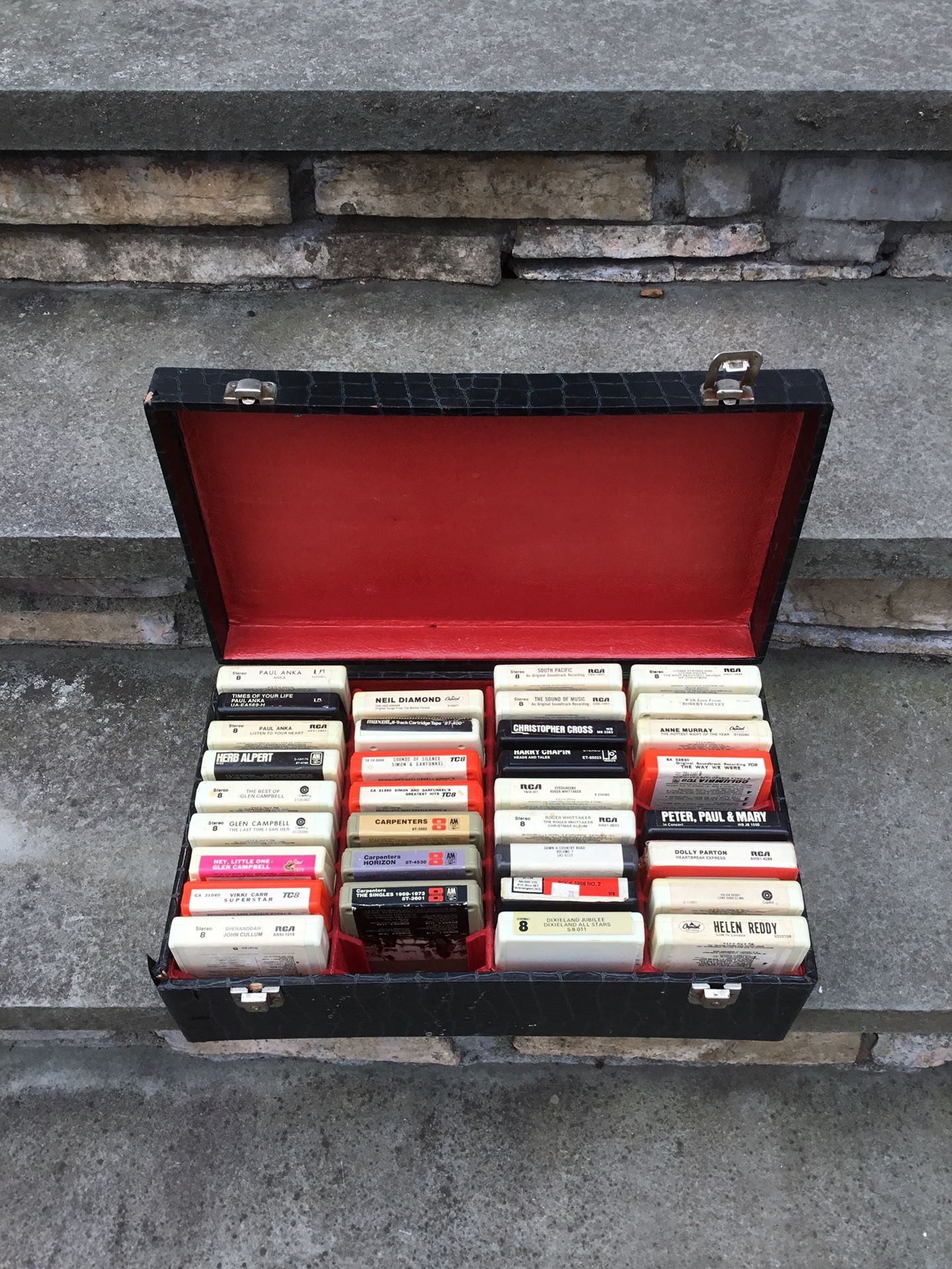 8 track tape collection with case