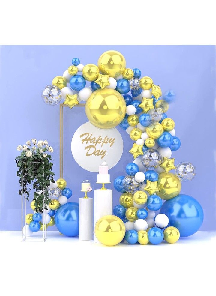 139-Pcs Balloon Garland Arch Kit, 18/10/5" Metallic Blue and Gold Confetti globos para decoracion fiestas, Balloon Arch Kit for Birthday Christmas Bab