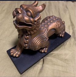 Chinese Guardian Lion Foo Dog Statue – Gold Bronze Finish – 9”