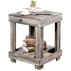 MyGift Rustic Torched Wood Nightstand 