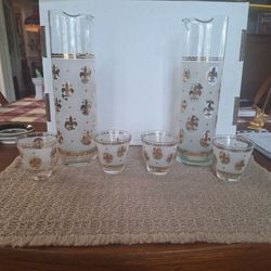 Vintage MCM Libbey Frosted Glass Carafe and Cup Set