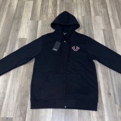 True Religion Y2k Black and Red Zip-Up Hoodie