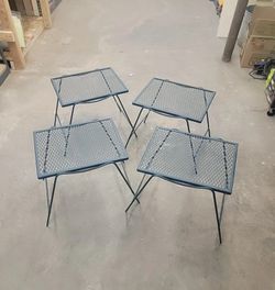4 Vintage Mid Century Modern Green Wrought Iron Mesh Patio Tables