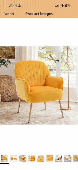 Velvet Accent Chair, Mid Century Modern Accent Chairs for Living Room, Comfy Upholstered Armchair with Metal Legs for Bedroom/Apartment/Office/Waiting