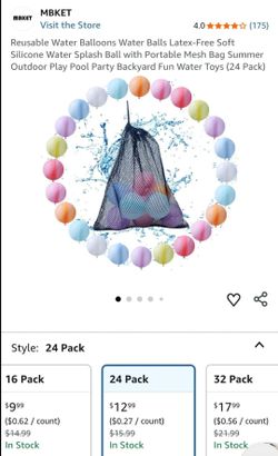 Reusable Water Balloons 24 pcs/pack, 1 for $3 or 2 for $5