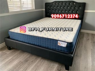 Full Black Crystal Button Bed With Ortho Mattress Included