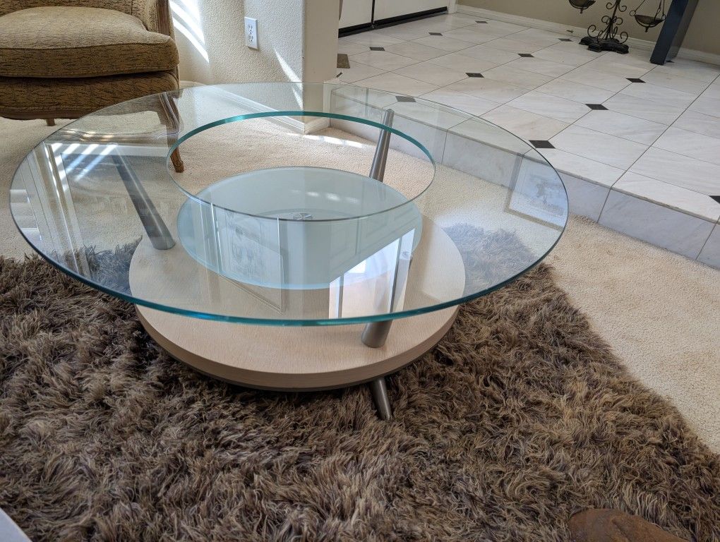 Modern Round Glass Coffee Table – 42” x 15” High – Contemporary Style