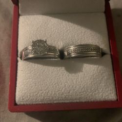 14k White Gold With Natural Diamonds Wedding Ring And Wedding Band  