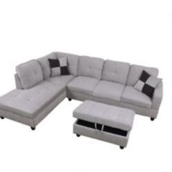 Gray -white Sectional Couch Ottoman . New