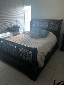 Dark Wood King Sleigh Bed Frame