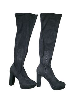 Women's Knee High Bar 3 Black Sweade Boots Size 6.5 M Preowned No Box Zipper