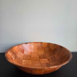 Vintage XL MCM Woven Wood Salad Bowl - 16"
