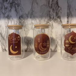 Eid Mubarak 16oz glass cups