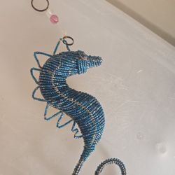 Handmade Blue Beaded Hanging Seahorse 