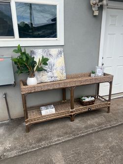 Nice boho rattan long console entryway sofa table-retails $1900