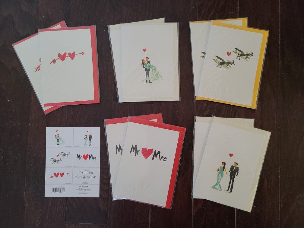 Wedding Love Greeting Cards, 5 Pairs of Blank cards