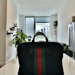 Gucci Black Briefcase with Green and Red Stripe 