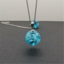 Transparent Resin Round Ball Moon Pendant Necklace Women Blue Sky White Cloud