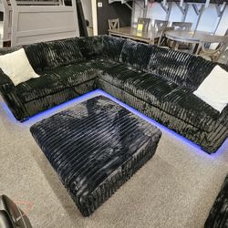 Brand New Sectional Corduroy Fabric With XL OTTOMAN & LED Light $699