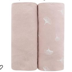 
Ely’s & Co. Pack N Play│Playard│Portable Crib Sheet 2-Pack - Combed, 100% Jersey Cotton for Baby Girl — Rosewater Pink, Pin Dots & Gingko Leaves