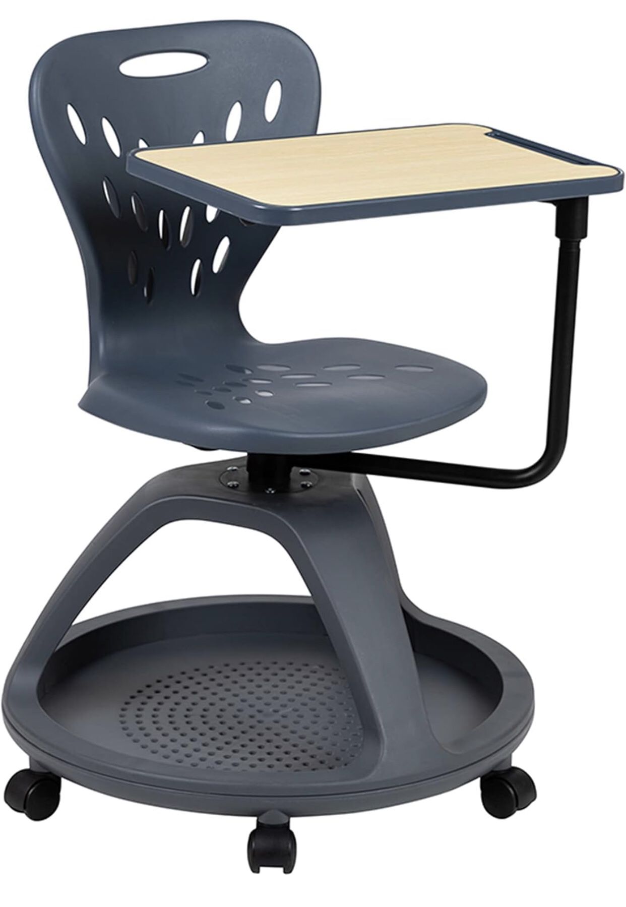 NEW! Mobile Desk Chair with 360-Degree Tablet Rotation & Under-Seat Cubby, Rolling Desk Chair, Grey