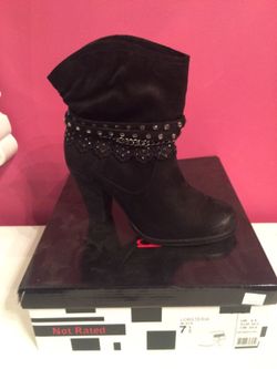 Black booties with lace and bling