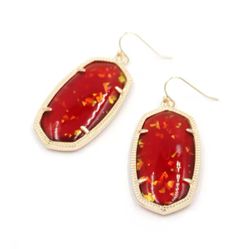 Red 14k gold plated hexagon oval dangle earrings 