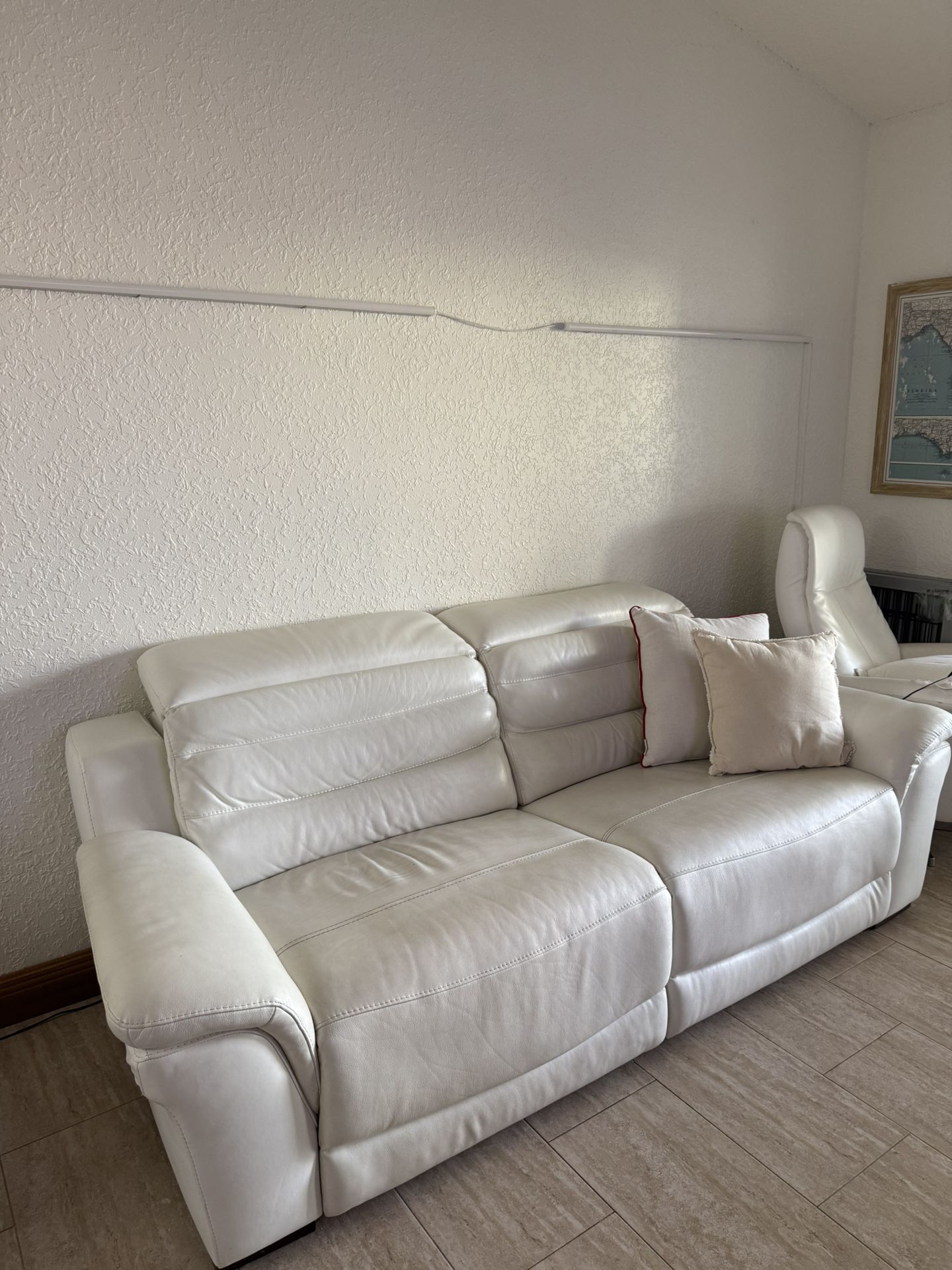 White Leather - Double Recline W Charging Port