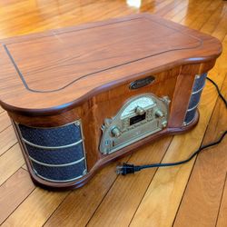 Pyle Vintage Turntable with Speakers, CD, Radio, Tape, Bluetooth