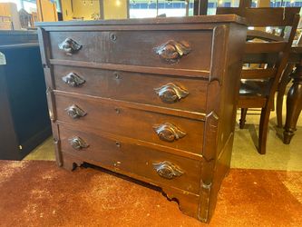 Vintage English Cottage Style Dark Wood 4-Drawer Dresser