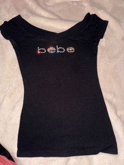 Bebe Black Rhinestone Logo Top