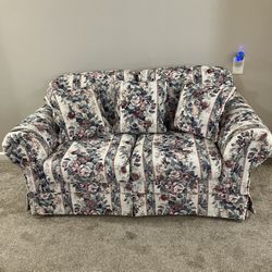 SKIRTED, GRANDMILLENNIAL ROMANTIC, PLEATED FLORAL Loveseat and Oversized Chair Set Cozy Romantic