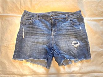 Style & Co Women's Distressed Denim Shorts Size 18P Blue Stretch Raw Hem