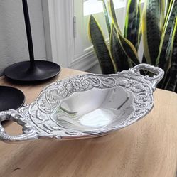 Vintage Silver Flaming Pewter Dish