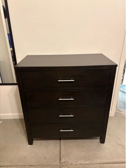 4-Drawer Dark Wood Dresser with Silver Handles