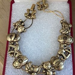 Pulsera Laminada Gold Filled Cadenas Dijes Osito Joyería Antigua 